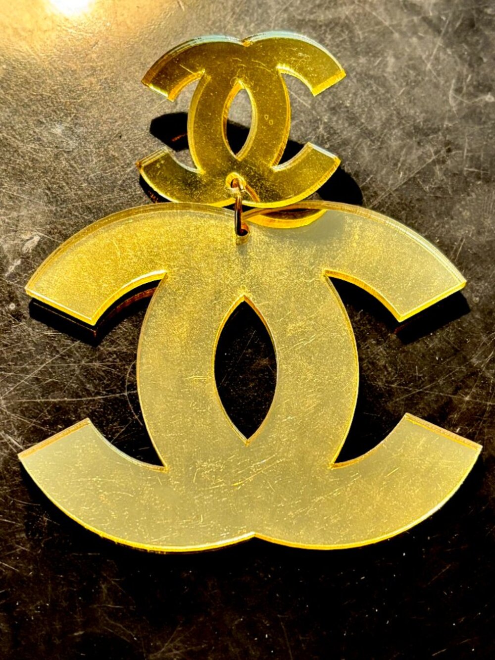 Oversized Gold Mirror Acrylic Statement CC Earrings - Picture 7 of 7